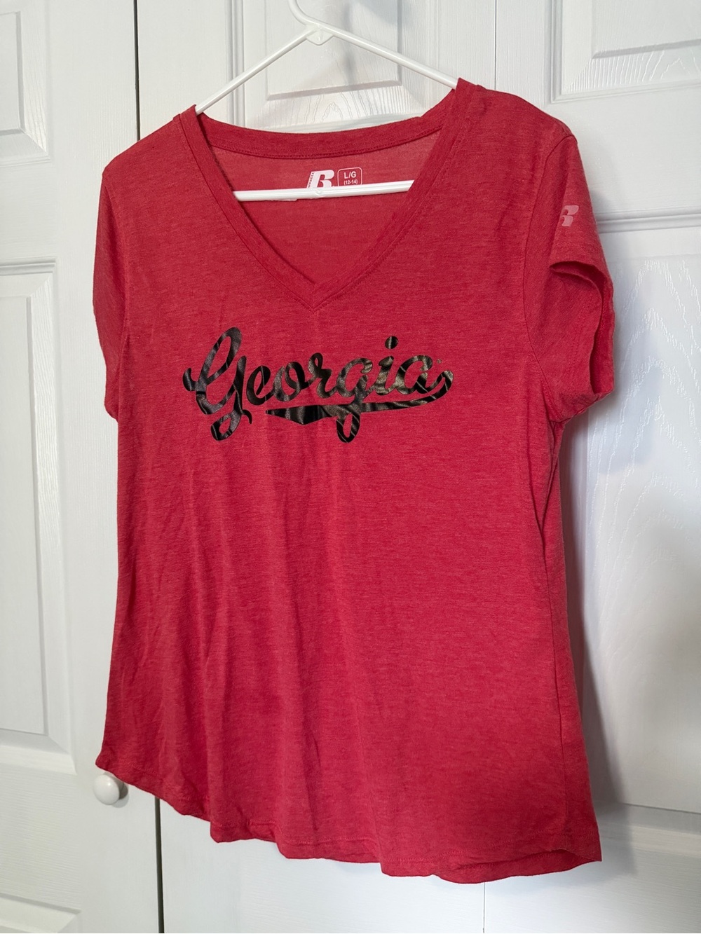 Russell Athletic Georgia Bulldogs Heather Red V-Neck Tee Large UGA Shirt